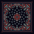 Vector ornament Bandana Print. Traditional ornamental ethnic pattern with paisley and flowers. Silk neck scarf or kerchief square pattern design style, best motive for print on fabric or papper.