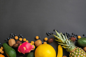 Wall Mural - copy space, place for text desigh with fresh fruit on colorful background