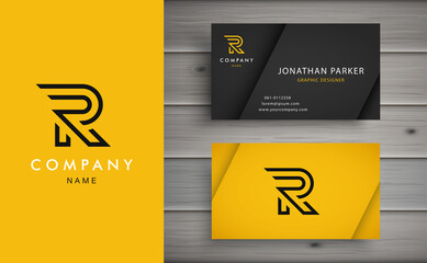 Wall Mural - Clean and stylish logo forming the letter R with business card templates. Modern Logotype design for corporate branding.