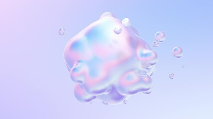 Wall Mural - holographic liquid blobs abstract flowing animation. 4k abstract background loop with alpha matte.