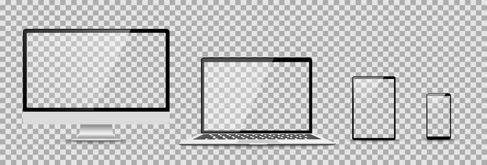 set of compute, laptop, smartphone with empty screens. design on transparent background. . vector il