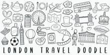 London England Travel Doodle Line Art Illustration. Hand Drawn Vector Clip Art. Banner Set Logos.
