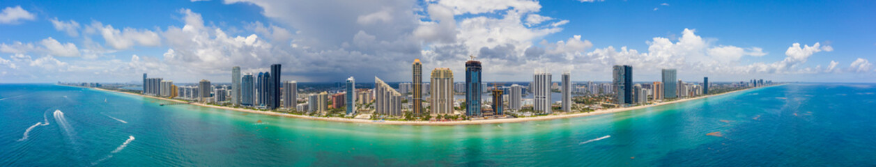 Wall Mural - AMazing colorful aerial drone panorama Miami Sunny Isles Beach Florida summer 2020