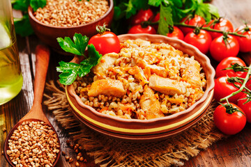 Canvas Print - Buckwheat porridge with meat