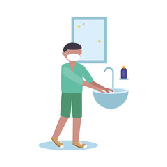 Poster - Man washing her hands on water tap vector design