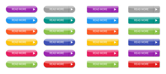read more colorful buttons set isolated on white background. vector illustration.