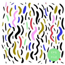 Trendy Multicolor Animal Print, Zebra Print. Colorful Bold Hipster Vector Pattern. Quirky Chic Design Arty 1980s 1990s Graffiti Style. Brush Strokes Lines Curves Oval Shapes, Coral Red Pink Royal Blue