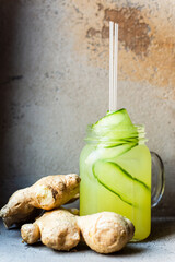 Wall Mural - A refreshing summer lemonade with cucumber and ginger in a jar