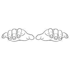 Canvas Print - Front view of two human hands in typing gesture. Cartoon style. Black and white linear silhouette.