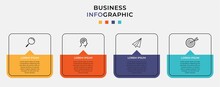 Business Infographic Design Template Vector With Icons And 4 Four Options Or Steps. Can Be Used For Process Diagram, Presentations, Workflow Layout, Banner, Flow Chart, Info Graph