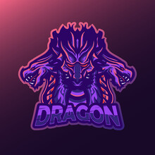 Purple Dragon Mascot Logo Esports With Three Head