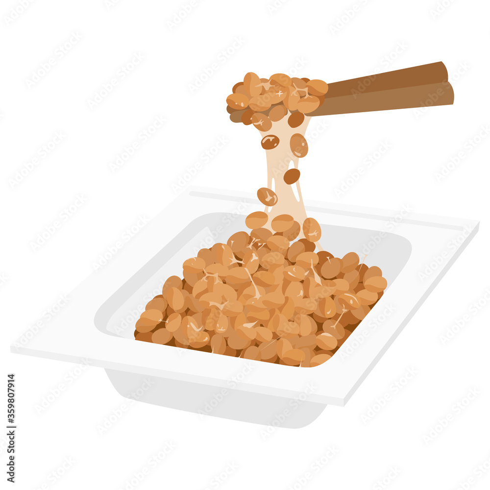 箸で持ち上げて伸びた納豆のイラスト Wall Mural Wallpaper Murals Yukimco