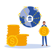 Man Avatar With Coins And Bank Vector Design
