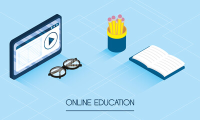 Sticker - Education Online technology with tablet