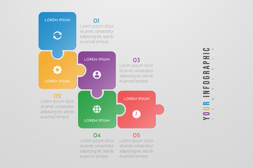 Wall Mural - Puzzle infographic concept design with 5 options or steps. Can be used for brochure, business, web design, annual report, flow charts, diagram, presentations.