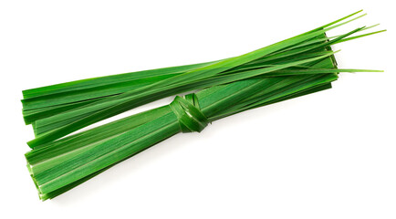 fresh lemongrass leaves isolated on white background, top view