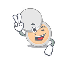 A Joyful Jar Powder Makeup Cartoon Mascot Style Show Two Fingers Pose