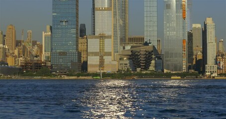 Wall Mural - View to Hudson Yards skyline from the Lincoln Harbor at sunset.