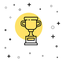 Black line Award cup icon isolated on white background. Winner trophy symbol. Championship or competition trophy. Sports achievement sign. Random dynamic shapes. Vector Illustration.