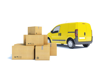 delivery van with a paper boxes on white background