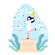 © PCH.Vector - Young nurse winning golden cup. Syringe, doctor, award flat vector illustration. Medicine and contest concept for banner, website design or landing web page