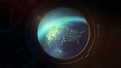 Wall Mural - globe from the porthole of a spaceship.