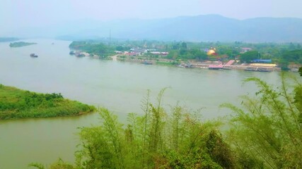 Canvas Print - Aerial view on confluence of Mekong and Ruak rivers, Golden Triangle, Thailand