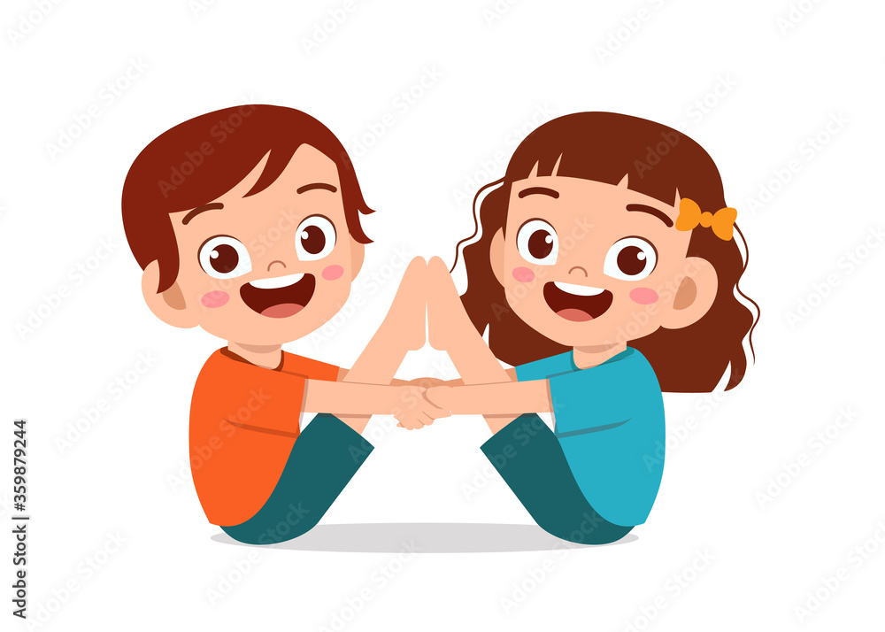 happy cute little kid boy and girl do yoga pose Stock Vector | Adobe Stock