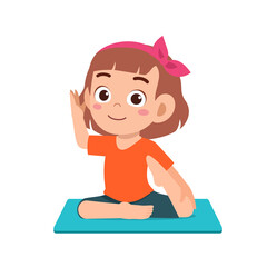 Canvas Print - happy cute little kid boy and girl do yoga pose