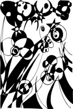 A Vector Illustration Of An Abstract Black And White 3 Dimensional Flowers Drawing.