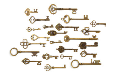 Wall Mural - Vintage Keys Collection Isolated On White Background