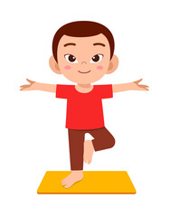 Sticker - happy cute little kid boy and girl do yoga pose