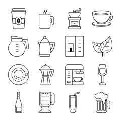 Sticker - wine glass and coffee drinks icon set, line style