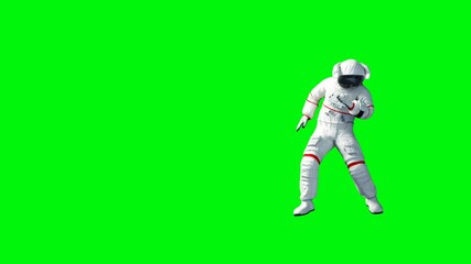 Wall Mural - Funny astronaut dancing . Green screen. Realistic 4k animation.