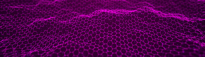 Abstract network of lines and perticles with hexagon structure. Big data. Digital background. 3d rendering.