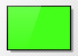© StarGraphic - Realistic TV green screen on transparent background. Modern stylish panel. Large TV monitor display mockup. Black blank television template. Vector