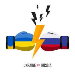 Ukraine vs Russia. Concept of sports match, trade war, fight or war on border between ukraine and russia. Vector illustration.