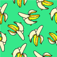 Seamless Vector Pattern Of Yellow Bananas In Pixel Art