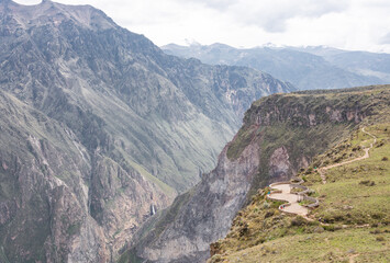 Idyllic scenery of Colca Canyon with beautiful rocky mountains and Cruz del Condor viewpoint near Arequipa, Peru