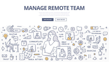 Manage Remote Team Doodle Concept