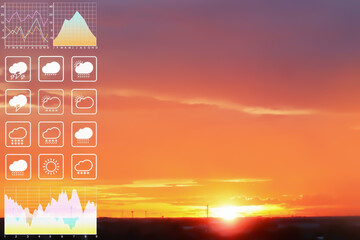 Wall Mural - weather forecast symbol data presentation with graph and chart on dramatic atmosphere panorama aeria