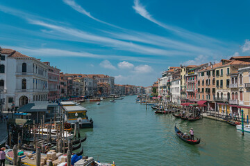 Grand canal venice italy, with boats, gondolas, typical view of the city