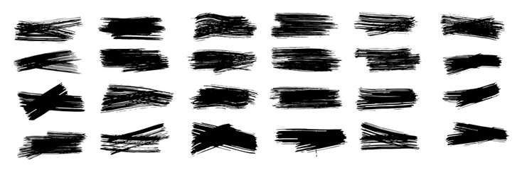 Set of brush strokes, Black ink grunge brush strokes.Vector illustration. Vector isolated. Box for your text. Black textured design elements. Scratch effect.