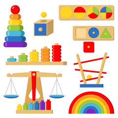 stock vector of Montessori toys for children in flat style