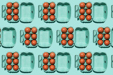 Pattern Of Chicken Eggs In Turquoise Colored Cartons
