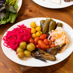 Pickled cabbage vegetables, fermented cucumbers