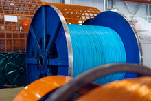 Production Of Copper Wire, Cable In Reels At Factory. Cable Factory.