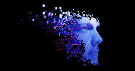 Wall Mural - abstract digital human face. artificial intelligence concept of big data or cyber security. 3d rende
