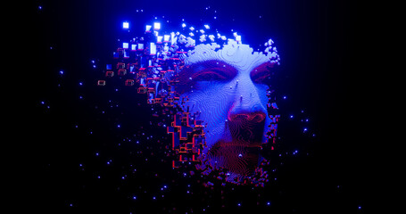 Wall Mural - abstract digital human face. artificial intelligence concept of big data or cyber security. 3d rende