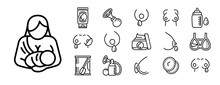 Breastfeeding Icons Set. Outline Set Of Breastfeeding Vector Icons For Web Design Isolated On White Background